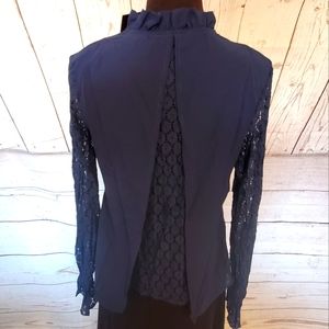 Kara and Kate long sleeved lace and chiffon blouse navy size Small